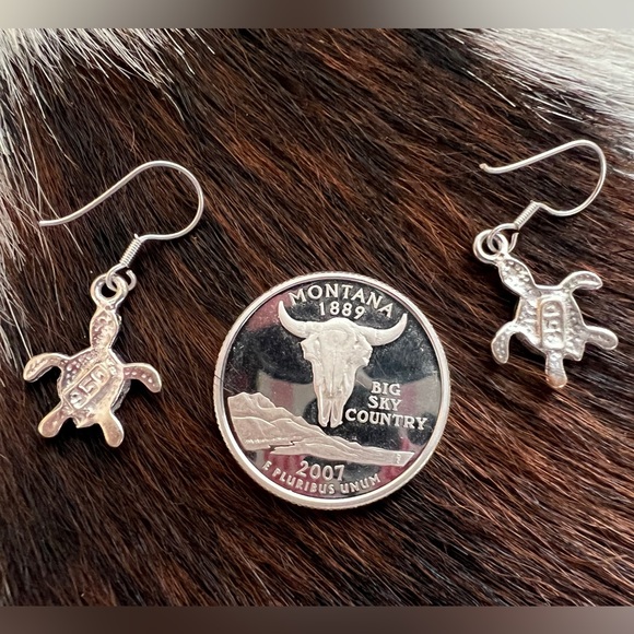 ❤️ Orange Opal Turtle TAXCO 950 Sterling Silver Earrings 1.11”L x .56”W - Picture 8 of 11